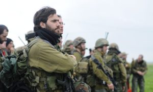 Israeli reservists standing in the field